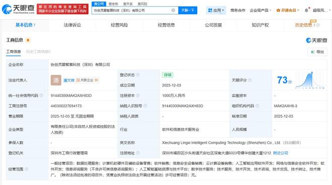 協創數據在深成立靈犀智算，千萬元注冊資本布局智能算力新賽道